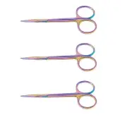 3 Premium Iris Micro Scissors Straight 4.5" Rainbow/Multi Color Surgical Inst