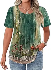 [IN'VOLAND] Womens Plus Size Tops Tunic Short Sleeve Crew Neck Shirts Casual Summer Blouse 1X-5X