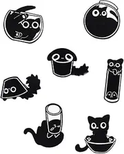 [WUNZILO] 7 pcs Black Cat Enamel Pins, Pin & Brooch for Women, Cute Animal Pin Set, Brooch Badge for Jackets, Corset Hat Clip for Bags, Black White, with Gift Box