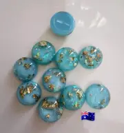10pcs 12mm Light Blue With Gold Metal Foil Resin Cabochon Flatback