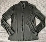 NWT ASOS Muscle Fit Olive Green Stretch Viscose Jersey Button Down Dress Shirt S