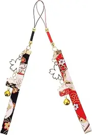HAPINARY 2pcs Japanese Ceramic Cat Bell Phone Charm Decorations Lucky Hanging Lanyards for Mobile Phone Case