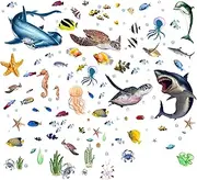 XUTONG Under The Sea Wall Stickers, Decals Sea Life Animals, Removable, Waterproof, Kids Bathroom, Watercolour Ocean Creatures Decor