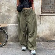 Low Rise Drawstring Waist Baggy Pants Brown - M