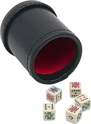 CHH SS-CQG-7815 Black/Cream Color Deluxe Leather Like Dice Cup with 5 Poker Dice