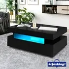 Black 4 Drawers Coffee Table Storage RGB LED Gloss Wooden Living Room Furniture