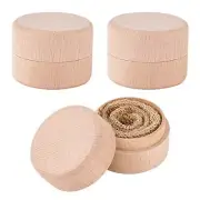 3 Pcs Mini Round Wooden Box 1.8x1.4 inch Small Wooden Ring 3 Pcs with Linen