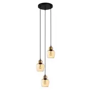 CLA LIGHTING Champan Round Base 3 Ellipse Glass Pendant Lights - Bronze/Amber