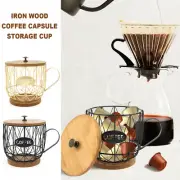 Coffee Pod Holder with Lid Large Capacity Coffee Filter Holder with Wood xikmh