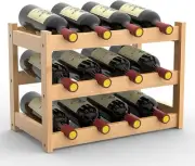 3 Tier Bamboo Wine Rack for Countertop 12 Bottles Storage Shelf for Kitchen