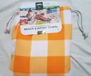 Travelon Beach Picnic Towel Orange White Plaid 2 in 1 Size 60x40 NEW