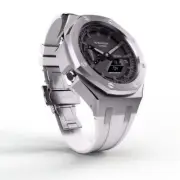 Casioak Mod Custom Watch Casio G-Shock GA-2100 Silver Case White Strap GA2100