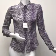 NEW NWT Moschino Jeans Shirt Button Down Leopard Print Purple Top 42 8