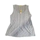 NWT Vintage America Blues Light Blue Stripe Sleeveless Blouse Women's Size L