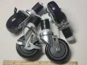 Caster Wheel Adjustable Swivel Threaded Stem 4" Blue Gray Poly Set Of 4