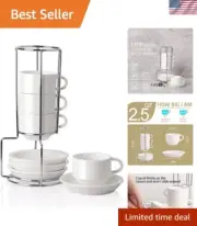 Microwave Safe Set of 4 Stackable Ceramic Espresso Cups for Elegant Dining
