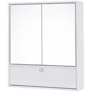 Costway Wall-mounted Storage Cabinet Laundry Cupboard w/Mirror&Adjustable Shelf Bathroom White