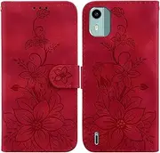 Compatible with Nokia C12 4G Flip Kickstand Cover,Compatible with Nokia C12 4G Card Slot Wallet Case Red