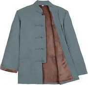 [NTWSHS] Chinese Clothing Winter Cotton Tang Suit Men Plus Velvet Tai Chi Uniform Long Sleeve Chinese Traditional Clothes Tops,Hanfu Jacket Kung Fu Clothing Shirt Coat Martial Arts Suit(Green,3X-Large)