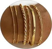 [JECOMY] Dainty Gold Chain Bracelet Set for Women 18K Gold Plated Beaded Bracelets Herringbone Fishbone Paperclip Rope Chain Bracelets Stackable Bracelets Trendy Jewelry for Teen Girls