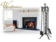 5 Piece Wrought Iron Design Fireplace Tool Set (H81cm) HAMPDEN FIRETOOL SET