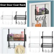 1 or 2 Layers Over the Door Hooks Organizer with 8 Hooks and Mesh Basket qriRc