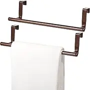 2 Pack Towel Rack for Cabinet Steel Over Door Modern Over Cabinet Towel Hanger Bar Holder 9 Inch Storage Organizer for Universal Fit on Kitchen Bathroom Cupboard(Bronze)