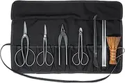 KAKURI Japanese Bonsai Tool Set 7 Pcs, Made in Japan, Professional Bonsai Kit (Satsuki Scissors, Long Handle Bonsai Scissors, Jin Pliers, Wire Cutter, Bonsai Tweezers, Root Hook, Broom, Bag)