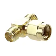 2 Pcs RP SMA Male to Two RP SMA Female Triple T RF Adapter Connector 3 way Splitter Gold Tone
