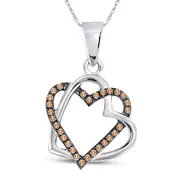 14k White Gold Round Brown Diamond Heart Pendant 1/4 Cttw