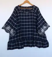 Taking Shape Top 14 16 Womens Blue White Check Embroidered Cotton Ruffle Hem TS