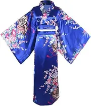 [HongH] Women's Floral Print Traditional Japanese Kimono Goldfish Obi Belt Blossom Yukata Robe Costume Set