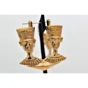 Luxor Vintage Earrings Gold Pharaoh Egyptian Chunky Dangle NOS 1980s BinA14