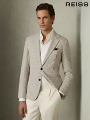 Reiss Grey/White Vitale Slim-Fit Single-Breasted Dogtooth-Check Blazer (AW1184) | $610