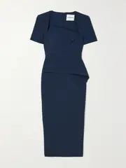 [ROLAND MOURET] ROLAND MOURET - Asymmetric Crepe Peplum Midi Dress - Navy - UK 16 UK 16 Blue