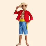 One Piece Pirate Monkey D. Luffy Anime Outfits Costume Cosplay Suits Halloween Carnival World Book Day Performance Educational Dress Up School Event Dress Up S