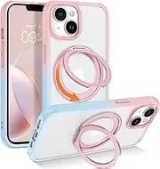 [YINLAI] for iPhone 14 Case & iPhone 13 Case, [Compatible with MagSafe] with Magnetic 360° Rotatable Ring Stand Clear Slim Shockproof Protective Phone Cases for iPhone 14/13 6.1", Pink+Blue