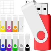 32GB USB Flash Drive 10 Pack Memory Stick JBOS Swivel Thumb Drives Gig Stick USB2.0 Pen Drive for Fold Digital Date Storage, Zip Drive, Jump Drive, Flash Stick, Disk Key, USB Stick, Mixed Colors