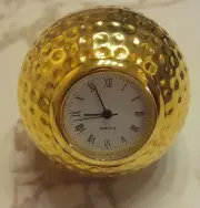 GOLD GOLF BALL CLOCK PAPER WEIGHT DESK