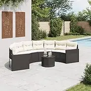 Generic Garden Sofa with Table and Cushions Half-Round Black Poly Rattan,Furniture,Outdoor Furniture,Outdoor Seating,Outdoor Sofas