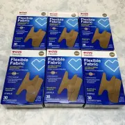 Flexible Fabric Antibacterial Bandages Assorted Sizes 30 Ct (Lot of 6) Exp 07/26