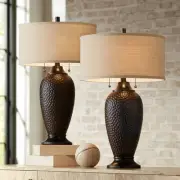Cody Rustic Table Lamps 26" High Set of 2 Oiled Bronze Hammered for Bedroom Home