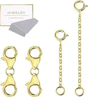 [ALEXCRAFT] 925 Sterling Silver Double Lobster Clasp and Necklace Extender Gold Plated Double Lobster Clasps Connector Bracelet Necklace Extension Clasp for Jewelry Making（4pcs）