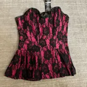 Hot Pink Black Lace Steel Boned Lace Up Back Corset Size 22 NWT