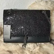 NWT Badgley Mischka Sequin Metal Fringe Crossbody - Beautiful Black