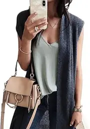 [DSAoTeng] Women Open Front Long Sleeveless Cardigan-Casual Stylish Knit Draped Loose Fit Sweater Vest for Layering Duster Outerwear