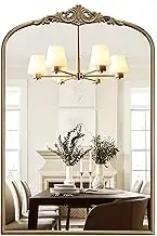 Wiserset Arched Antique Gold Mirror, 24"x36" Vintage Vanity Traditional Baroque Mirrors, Ornate Arch Brass Mirror for Over Sink/Fireplace/Entryway/Bathroom