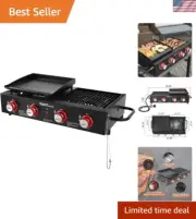 4-Burner Tailgater Grill Griddle Combo, Portable Propane Gas Grill and Griddl...