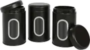 Harbour Housewares Tea Coffee and Sugar Canisters Set - Black - 3pc Transparent Window Airtight Food Storage Containers Kitchen Caddy Stainless Steel Storage Jars