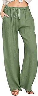 Womens Linen Pants Summer Wide Leg Pants High Waist Lightweight Loose Fit Comfy Casual Lounge Trousers 2025 Trendy